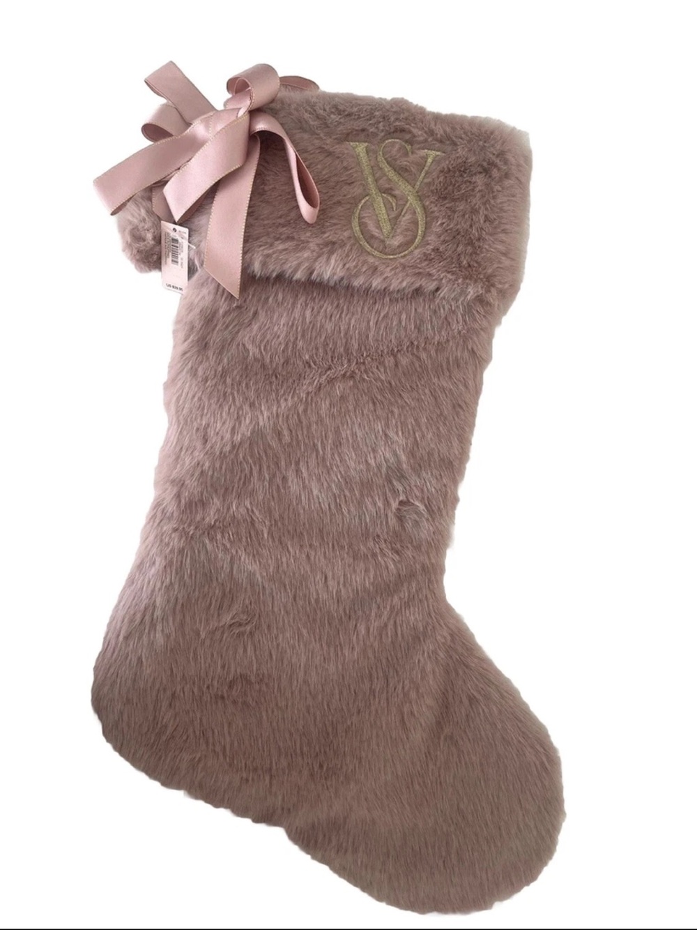 Victoria's Secret Plush Faux Fur Stocking in Mauve with Satin Bow New With Tags